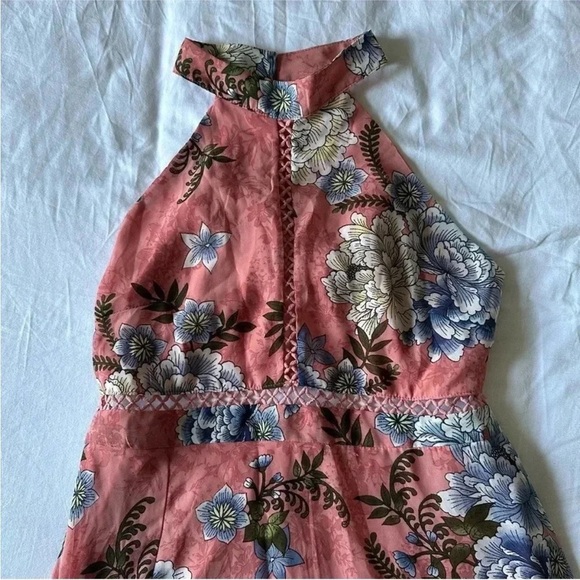 Size L Miami Pink Floral Cut Out Halter Maxi Dress - Picture 2 of 4